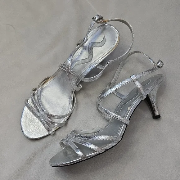 Nina Silver Strappy Heels - Picture 2 of 8